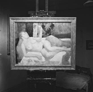 Reclining nude painting on easel. Alva St Studio.