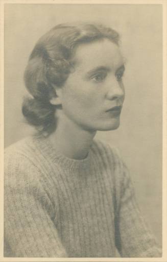 Studio portrait of Wilhelmina Barns-Graham wearing jumper, facing away from camera. [Studio St Ives]