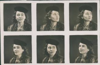 Studio portrait contact sheet. Wilhelmina Barns-Graham in fur coat and beret. (nos 16-21)