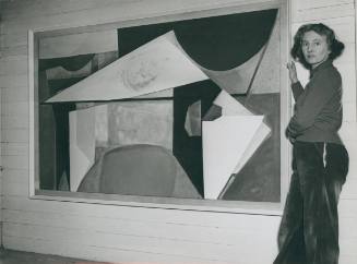 Wilhelmina Barns-Graham in studio with Composition February. At No. 1 Porthmeor Studios.  5th march 1954