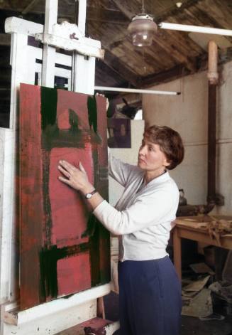 Wilhelmina Barns-Graham at No. 1 Porthmeor Studios with Red Figure 1960