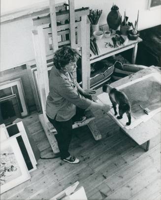 Wilhelmina Barns-Graham in Barnaloft studio with Sing. [cat]