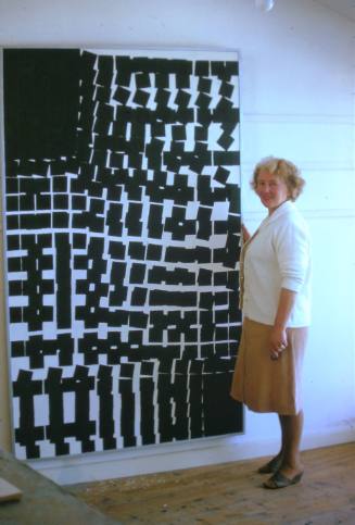 Wilhelmina Barns-Graham next to Progression in Barnaloft studio. September 1965.