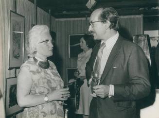 Wilhelmina Barns-Graham and Sir Norman Reid at Penwith Gallery exhibition at Austin Reed, London.