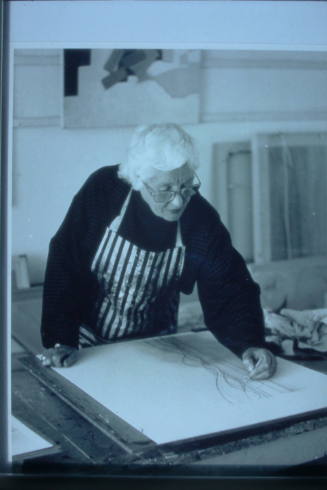 Wilhelmina Barns-Graham in Barnaloft studio drawing Line Series.