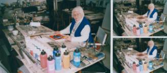 Wilhelmina Barns-Graham signing painting in Barnaloft studio.