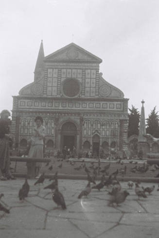 Front facade of Basicilia of Santa Maria Novella, Florence, pigeons in front