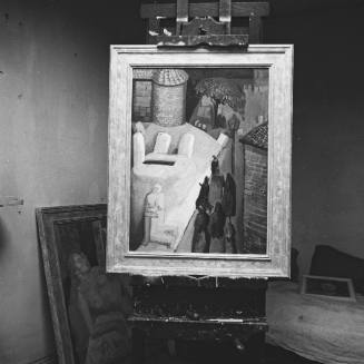 Flour Mill Painting on easel. Alva St studio.