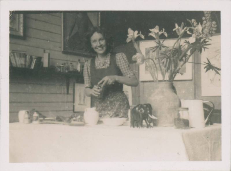 Wilhelmina Barns-Graham preparing lobster dinner, No. 3 Porthmeor Studios.