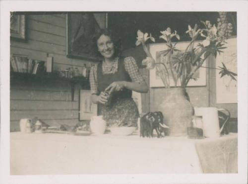 Wilhelmina Barns-Graham preparing lobster dinner, No. 3 Porthmeor Studios.