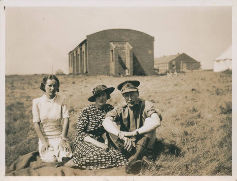 Wilhelmina Barns-Graham, Mina and Patrick Barns-Graham at military training camp, Easterhouse.