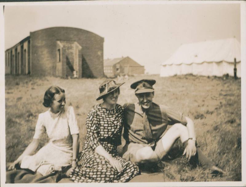 Wilhelmina Barns-Graham, Mina and Patrick Barns-Graham at military training camp, Easterhouse.