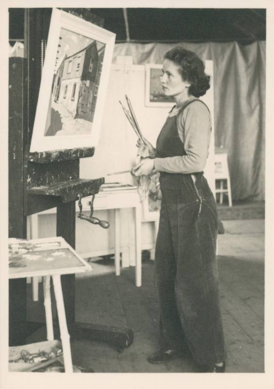 Wilhelmina Barns-Graham at easel. No. 1 Porthmeor Studios.