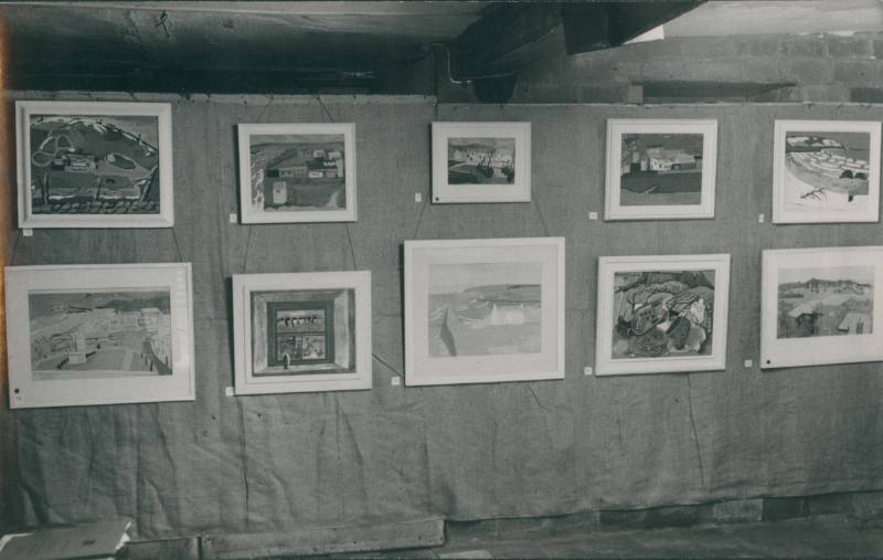 Installation photograph of Cornish Paintings exhibition, Downing Bookshop. [Studio St Ives].