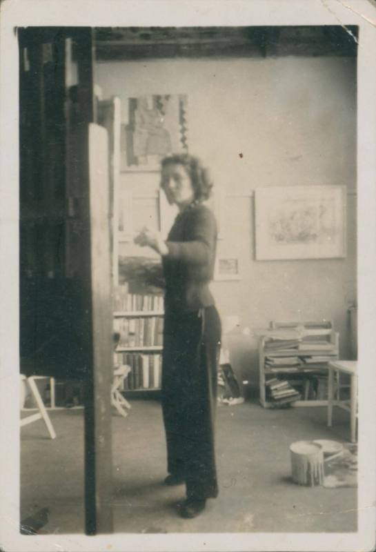 Wilhelmina Barns-Graham painting at easel. Porthmeor Studios.