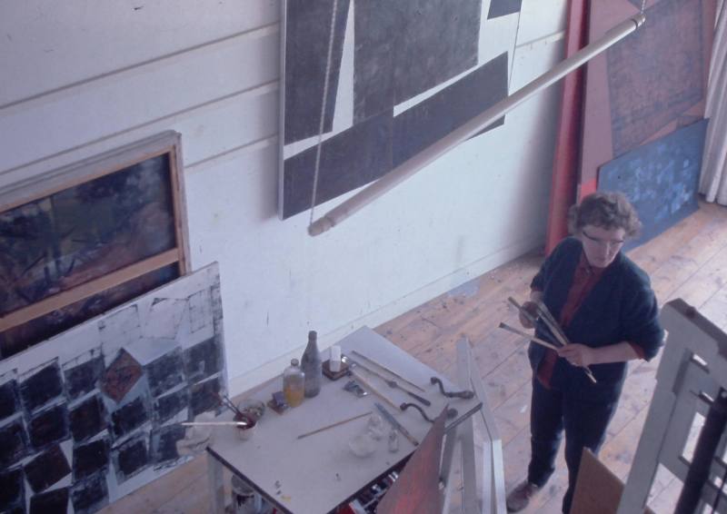 Wilhelmina Barns-Graham in Barnaloft studio from above.