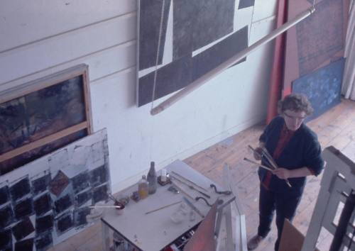 Wilhelmina Barns-Graham in Barnaloft studio from above.