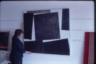 Wilhelmina Barns-Graham in Barnaloft studio hanging Square Motive I.