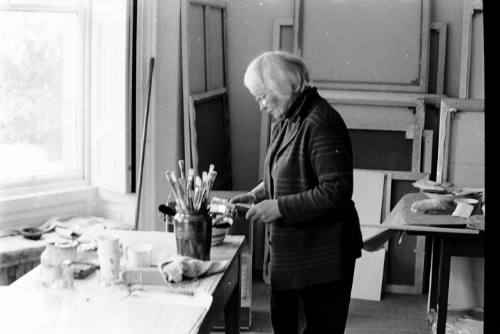 Strip of 4 images of Wilhelmina Barns-Graham in Balmungo Studio